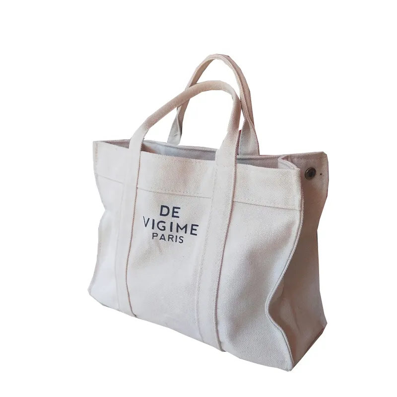 Op maat gemaakte logo herbruikbare canvas katoenen tas met ritssluiting geschikt voor vrouwelijke shoppers