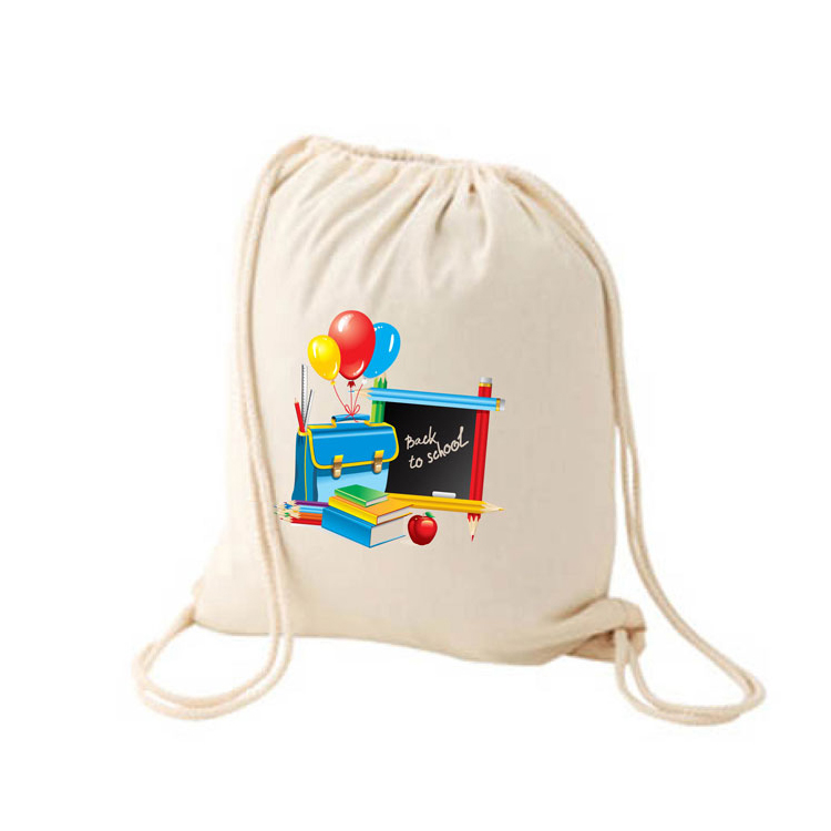 Aangepast bedrukt logo met patroon witte zachte mini kleine katoenen trekkoordzak rugzak